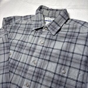 Vintage 920 East Flannel Shirt Size Large Grey Plaid 100% Cotton 90s